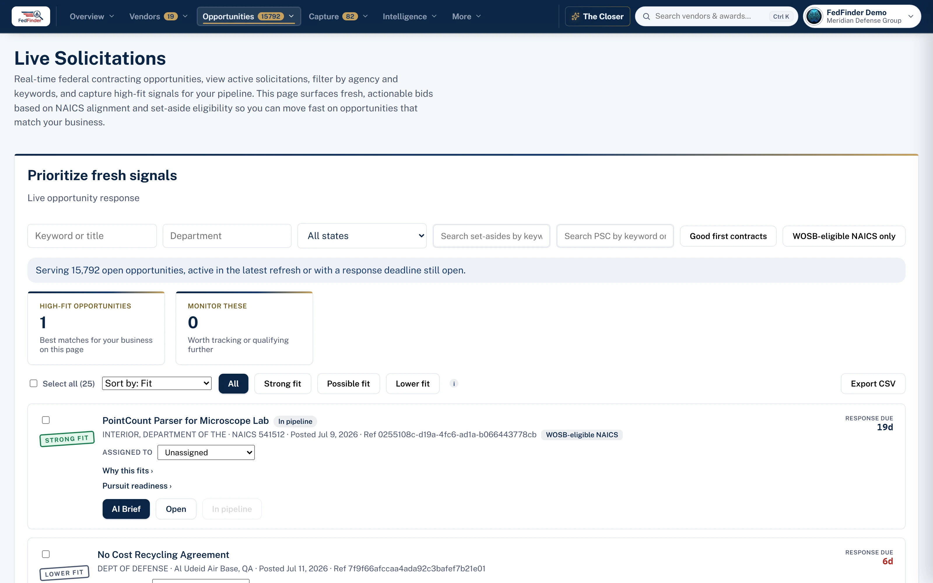Live federal solicitations search